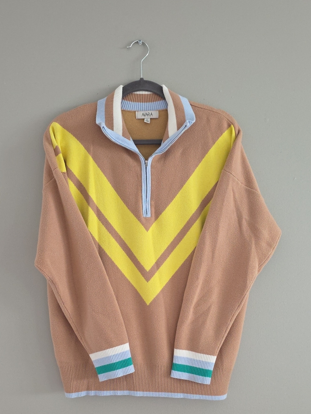 Avara Tan Pullover Sweater with Yellow Chevron